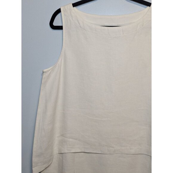 J. Jill Linen White Shift Dress Sleeveless Midi Size MED Layered Coastal Resort - Picture 3 of 8